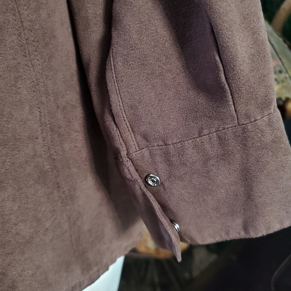 Baby & Me Faux Suede Brown Snap Buttons Down Shirt Blouse Jacket XL - Picture 5 of 6
